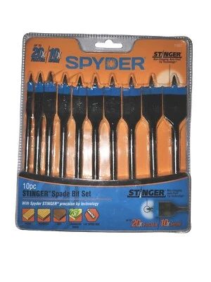 Spyder Stinger 10 Piece Spade Bit Drill Set Power Tool Accessory Hex Drive New