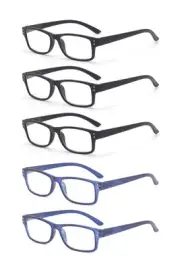 5-Pack Reading Glasses with Spring Hinge for Men & Women, Super Clear Lens Re...