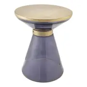 Maklaine 18"H Transitional Glass and Iron Side Table in Blue/Gold
