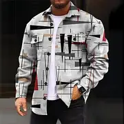 Men's Geometric Pattern Geometry Gradual Shirt Shirt Jacket Overshirt Long Sleeve Casual Outdoor Street Casual Daily Fall Winter Turndown Buttons Pocket Print