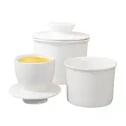 Catzon French Ceramic Butter Jar with Waterline Counter and Lid for Kitchen Household-White