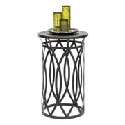 Side Table with Cross Designer Legs and Engraved Top - Silver Black Finish