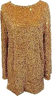 [Generic] Plussize Sequin Tops Evening Wear, Sequin Dress, Long Sleeve Round Neck Sexy Backless Glitter Slit Dress