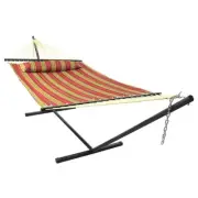 Red Quilted Double Fabric Hammock w/ Spreader Bar, Pillow & Stand