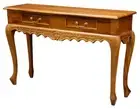 Hall Table Timber Light Pecan Brown 2 Drawer Console Table Carved W120cm.