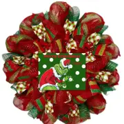 Merry Grinchmas Maybe Holiday Handmade Deco Mesh Wreath