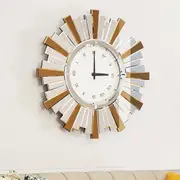 Fin Retro Beveled Mirrored Wall Clock Glass Starburst Quartz Clock Roman Numera