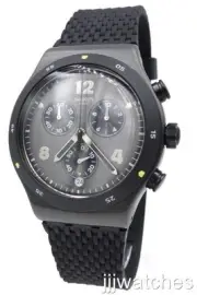New Swiss Swatch Irony DARKBARK Chrono Men Silicone Date Watch 45mm YVB406 $210