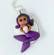 No Chain – Purple Mermaid Pendant, Handmade Inclusive Polymer Clay Charm