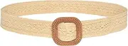 [Generic] Mens Costume Belt Women Summer Casual Elastic Woven Belt Stretch Belt With Wooden Buckle with 2