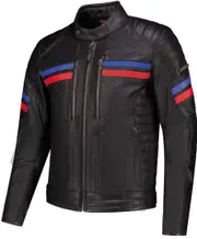 Rusty Stitches Steve Motorcycle Leather Jacket, black-red-blue, Size L for Men Black Red Blue
