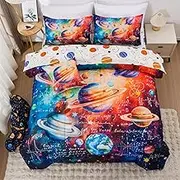 A Nice Night Boys Galaxy Queen Bedding Set 6 Piece Bed-in-a-Bag Comforter with Sheet Set, Space Algebra Theme Polyester Bed Sets for Kids,Purple