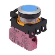 IDEC CW Series Blue Metallic 22.3mm Maintained Flush Push Button Switch 1NC IP65