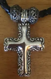 Christian Cross Pendant Necklace Silver Tone Cross on Black Cord Casual