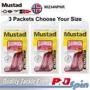 3 Pack Lots Mustad Bloodworm Hooks 90234NPNR Chemically Sharpened - Choose Size