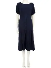 Navy Button Down Midi Dress