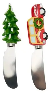 28780 Woody Auto Christmas Tree Set/2 Kitchen Butter Jam Jelly Hummus Spreader
