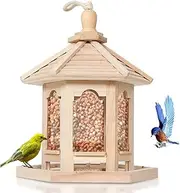 Qttie Wooden Bird Feeders for Outdoors Hanging Bird Feeder, TransparentBird Feeder, Wild Bird Seed for Outside Feeders and Garden Decoration Yard for Bird Watchers