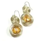 E0035 Gold Colored Spiral Wired Shape Double Circle Drop Dangle Hook Earrings
