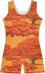 [FRODOTGV] Red Trees Leotards for Girls Gymnastics Toddlers 1 Piecing Dance Unitards for Excise, Tumbling Class, Biketards