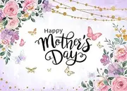 CHAIYA 8X6ft Happy Mother's Day Backdrop Pink Flower Background Mother's Day Party Banner