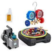 3.5 cfm Air Conditioner Vacuum Pump Tool Kit w Gauge Set for R12 R134a ACs More