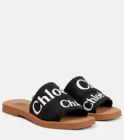 [Chloe] Chloé Woody canvas slides AU 7 black