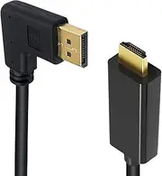 tunghey Right Angle Displayport to HDMI Cable 1.8m, Display Port (DP) to HDMI Adapter Male to Male Cord Converter for PCs to HDTV, Monitor, Projector. (Left Angle)
