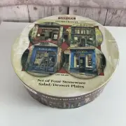 Sakura Storefront Stoneware Salad Dessert Plates Complete Set of 4 Box New