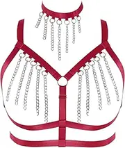 [BBOHSS] Women's Body Harness Bra Plus Size Hollow Metal Chain Punk Bra Gothic Carnival Christmas Halloween Dance Costume