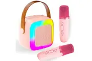 Portable Karaoke Machine Adults s - Mini Bluetooth Karoke Speaker with 2 Wireless Microphone RGB Light for Home TV KTV Outdoor Singing Gifts Girls Boys(Pink)