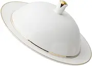 Cabilock 1 Set Ceramic Food Serving Plate Gold Rimmed Dish for Steak Salad and Dessert with Cover Elegant Dinnerware for Home Parties and Everyday Meals
