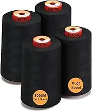 New brothread Set of 4 Large Cones of 5500Y (5000M) Each All Purpose Spun Polyester Thread 40S/2 (Tex27) for Serger, Overlock, Quilting, Piecing and Sewing - Black