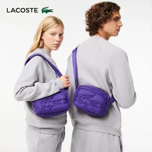 【LACOSTE】包款-鱷魚衍縫空氣斜背包(莓果紫)