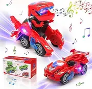 Transformed Dinosaur Toy Car Electric Remote Control Car Wireless RC Toys with Music (Red)