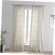 Embroidered Linen Sheer Curtains for 50"W x 120"L (Pack of 1) Suez Natural