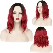 Womens Wig Wine Red Short Curly Wavy Bob Wigs Ombre Ladies Hair Cosplay Party.