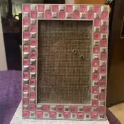 Silver & Pink Studded Plastic Picture Frame Table Top Stand Alone Rare New