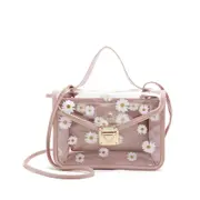 2 Pcs Fashion Women Transparent Daisy Pattern Shoulder Bag Hardware Chain Strap Color Block Messenger Handbag Composite Tote