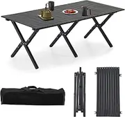 KAIHAOWIN Aluminum Folding Camping Table, Portable Foldable Picnic Table, Outdoor Lightweight Collapsible Camp Table, Roll-up Camping Table for Beach,Party, Patio, BBQ, Travel, Backyard (Black)