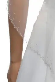 1T 1 Layer Wavy Pearl Crystal Beaded Edge Veil For Bridal Shower Wedding Party