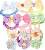 VICASKY 12 Pack Girls Hair Ties Soft Floral Bow Hair Bands for Toddlers Ponytail Holders for Little Girls for Boys
