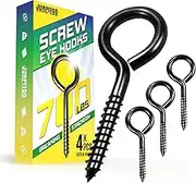 Heavy Duty Screw Eye Hooks, 6 Inch, 700LBS Breaking Strength, 4 Pack, Black