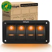 4 Gang Rocker Switch Panel with Orange LED Light 5 Pin on off Pre-Wired Aluminum