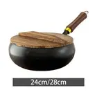 Cast Iron Wok Induction Cooker Wooden Lid Skillet for Home Restaurant Hotel