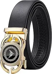 [VANNANBA] Mens Designer Belts with Fashion Automatic Buckle, Full Grain Leather Racthet belts with Gift Box