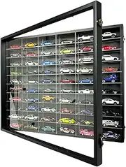 SpaceApe Wall Mount Display Case for Hot Wheels, with Dust Resistant Door, Acrylic Shelves, 1/64 Scale Diecast Model Cars Display Storage Organizer Case, White and Black, Stores up to 60 Cars (Black)