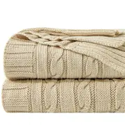 120*180cm Cable Knit Throw Super Soft Warm Knitted Blanket Home Decor Throw Blanket - Beige