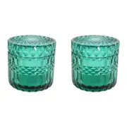 2PK LVD Glass Trinket Box Storage Decor Round Vers Small 9cm - Azure