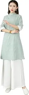 [TaoZiPeach] Linen Yoga Tai Chi Kungfu Set Women Loose Chinese Traditional Sweatshirt+ Workout Casual